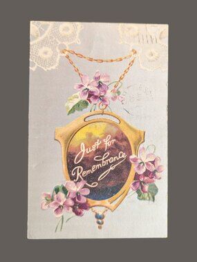 10/$25 Antique Gilded Postmarked Art Nouveau Postcard Locket and Pansies